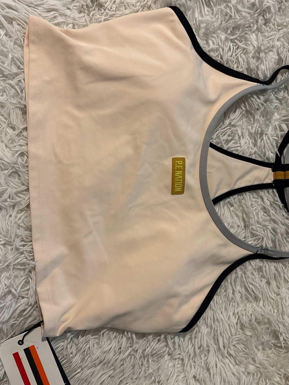 P.E Nation Cream Crop Sports Bra with Black Trim
